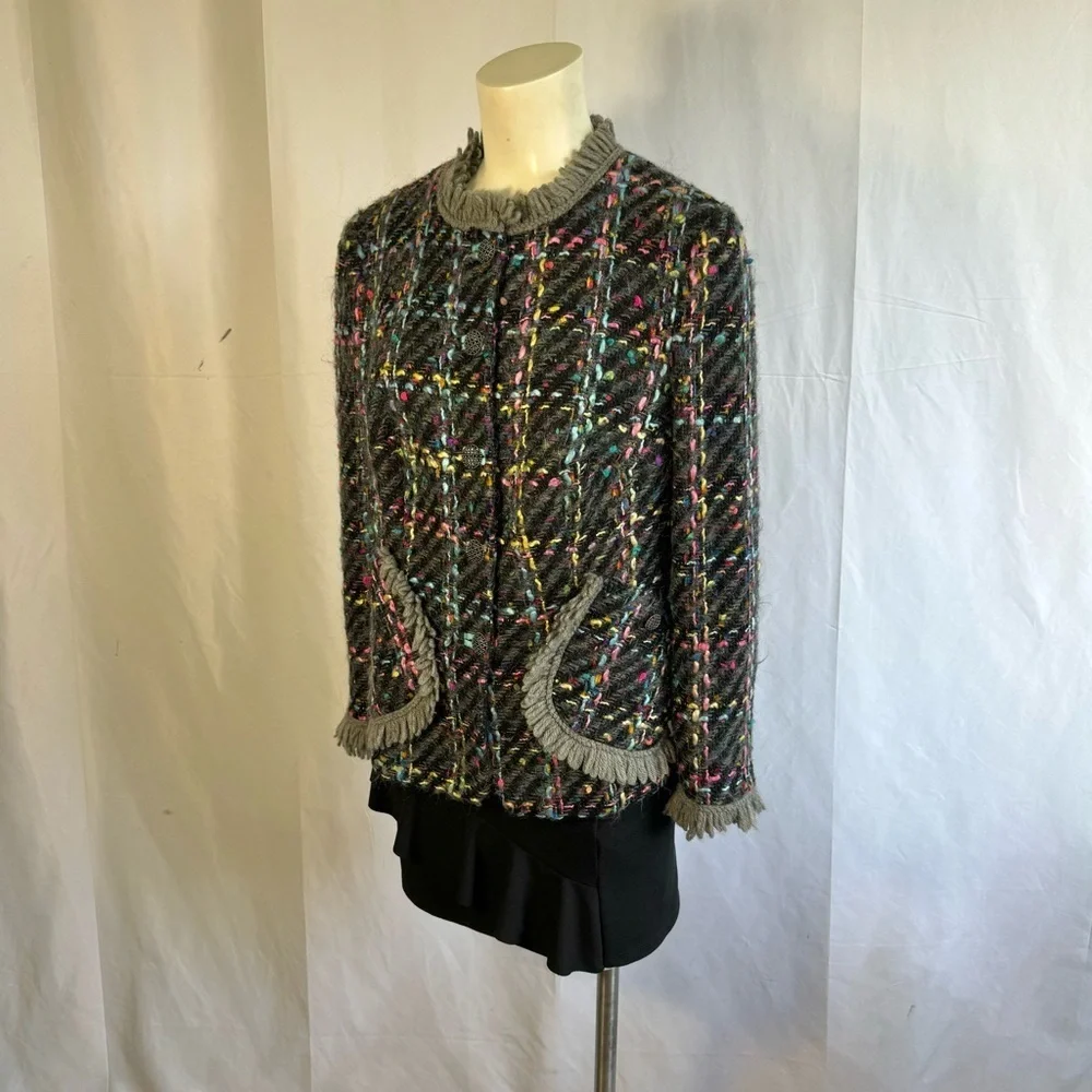 VINTAGE SINGLE BREAST BLAZER TWEED MULTICOLORE WOOL WOMEN SIZE SMALL - Picture 13 of 15